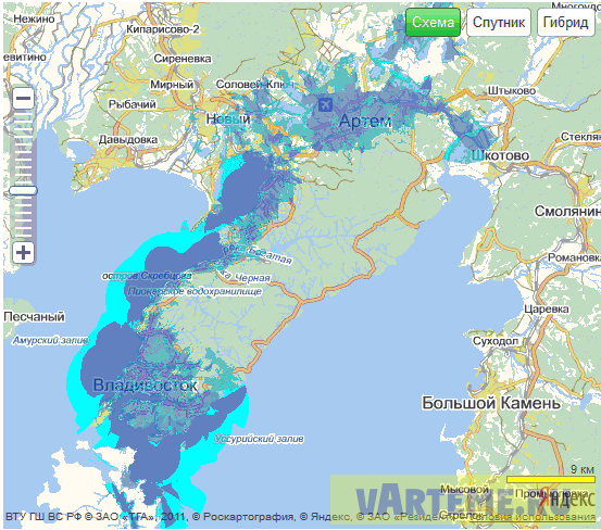 YOTA город Владивосток Артм зона покрытия